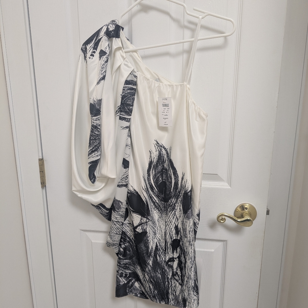 Peaccok feather Print One Shoulder Dress